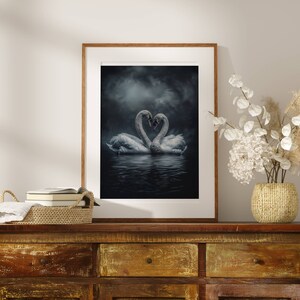 Dark Academia Swan Print, Swan Wall Art, Dark Moody Swan Print, Swan Art Print, Dark Aesthetic Print , Dark Cottagecore Painting, Goth Art image 2