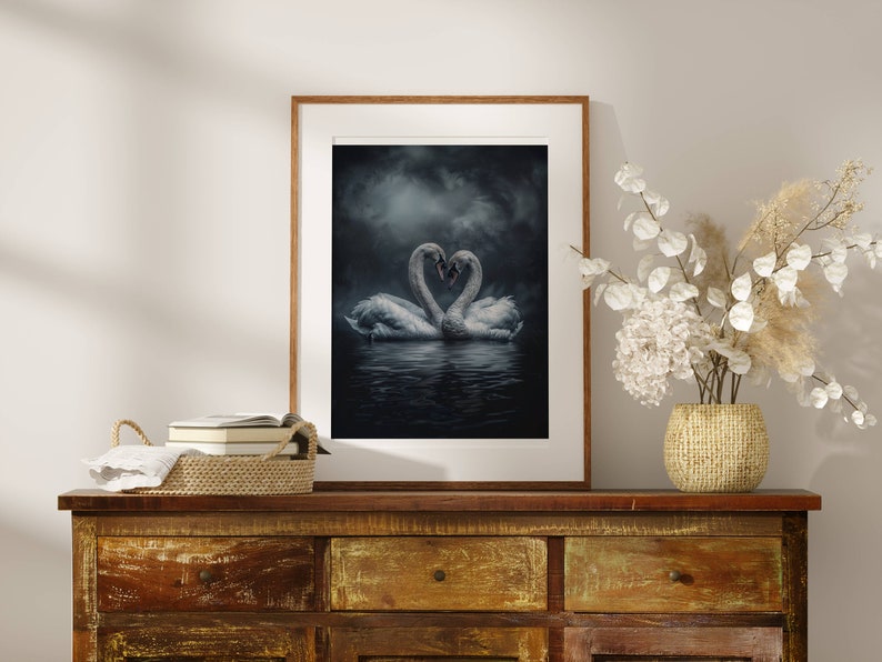 Dark Academia Swan Print, Swan Wall Art, Dark Moody Swan Print, Swan Art Print, Dark Aesthetic Print , Dark Cottagecore Painting, Goth Art image 2