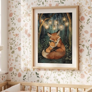Nursery Art, Fox Nursery Decor, Sleeping Fox Nursery Prints, Woodland Animals, Fox Family Art, Fox Lover Gifts, Nursery Room Prints