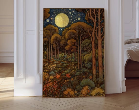 Fall Prints, Fall Wall Decor, Autumn Decor, Forest Wall Art, Rustic Fall Decor, Moody Wall Art, Autumn Landscape, Fall Vintage Print, Moon
