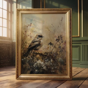 Bird Wall Art, Antique Oil Painting, Vintage Art, Vintage Bird Print, Dark Academia, Moody Bird Print, Moody Wall Art, Dark Cottagecore