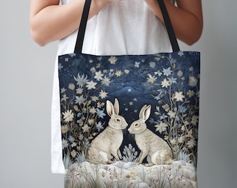 Rabbit Tote Bag, Winter Rabbit, Gift Tote Bag, Rabbit Lover Gift, Aesthetic Tote Bag, Winter Bunny, Cute Tote Bag, Tote bag Gift For Her