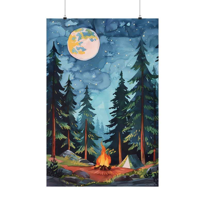 Camping Poster, Camping Print, Camping Wall Art, Gouache Print, Campfire Painting, Forest Print, Adventure Print, Camping Gifts For Her image 9