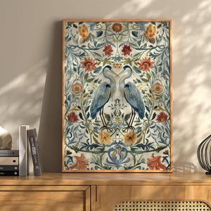 Heron Wall Art, Bird Wall Art, William Morris Print, Aesthetic Wall Art, Vintage Poster, Botanical Print, Bird Wall Decor Bird Gifts For Her
