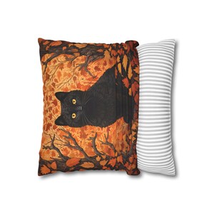 Cat Pillow Cover, Black Cat Halloween, Fall Pillow Covers, Fall Home Decor, Black Cat Decor, Witchy Cat, Gothic Decor, Black Cat Lover Gift image 3