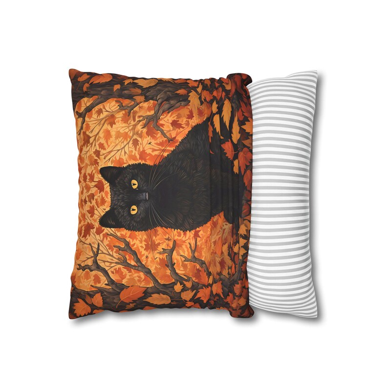 Cat Pillow Cover, Black Cat Halloween, Fall Pillow Covers, Fall Home Decor, Black Cat Decor, Witchy Cat, Gothic Decor, Black Cat Lover Gift image 3