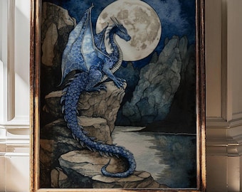 Dragon Prints, Dragon Wall Art, Dark Academia, Mystical Decor, Forest Dragon, Mythical Creature, Fantasy Art, Dragon Lover Gifts For Him
