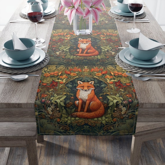 Fall Table Runner, Fox Decor, Fox Lovers, Table Runner Fall, Farmhouse Decor,  Boho Home Decor, William Morris, Holiday Gift For Her