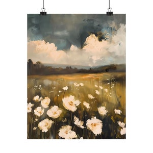 Oil Painting Print, Wildflower Print, Vintage Landscape, Field Painting, Moody Landscape Art, Moody Home Decor, Vintage Art Print For Her image 5