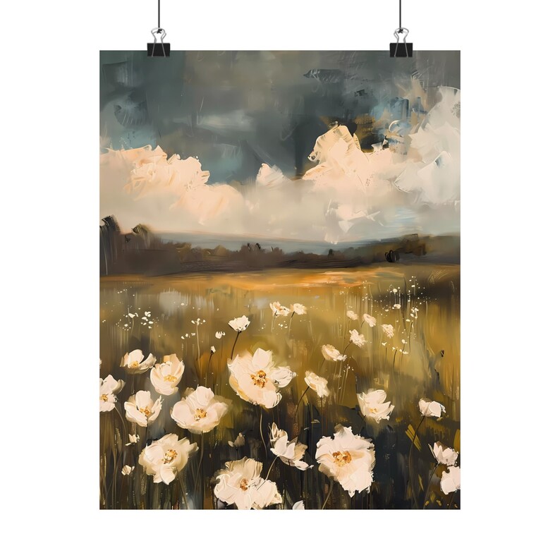Oil Painting Print, Wildflower Print, Vintage Landscape, Field Painting, Moody Landscape Art, Moody Home Decor, Vintage Art Print For Her image 5