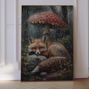 Vintage Fox Print, Fox Wall Art, Dark Cottagecore Decor, Woodland Animals, Fox Decor, Fox Art, Dark Academia Mushroom Prints, Fox Lover Gift