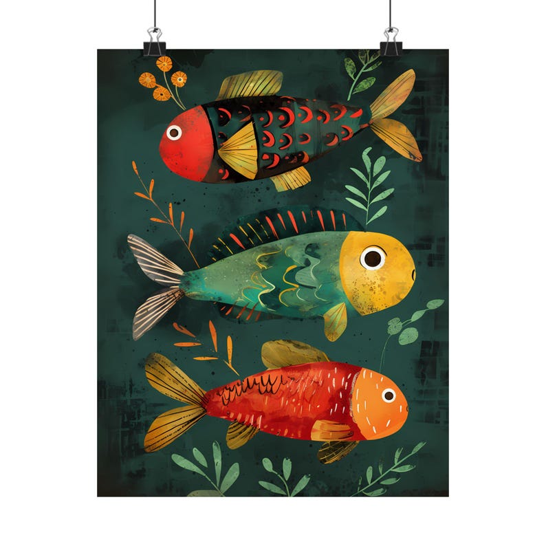 Fish Print, Green Wall Art, Coastal Wall Decor, Fishing Decor, Fish Painting, Fish Wall Art, Rustic Art Decor Fish Wall Decor Fish Art Print zdjęcie 3
