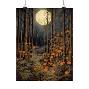Fall Wall Decor, Fall Prints, Autumn Decor, Forest Wall Art, Rustic Fall Decor, Moody Wall Art, Autumn Landscape, Fall Vintage Print, Moon image 4