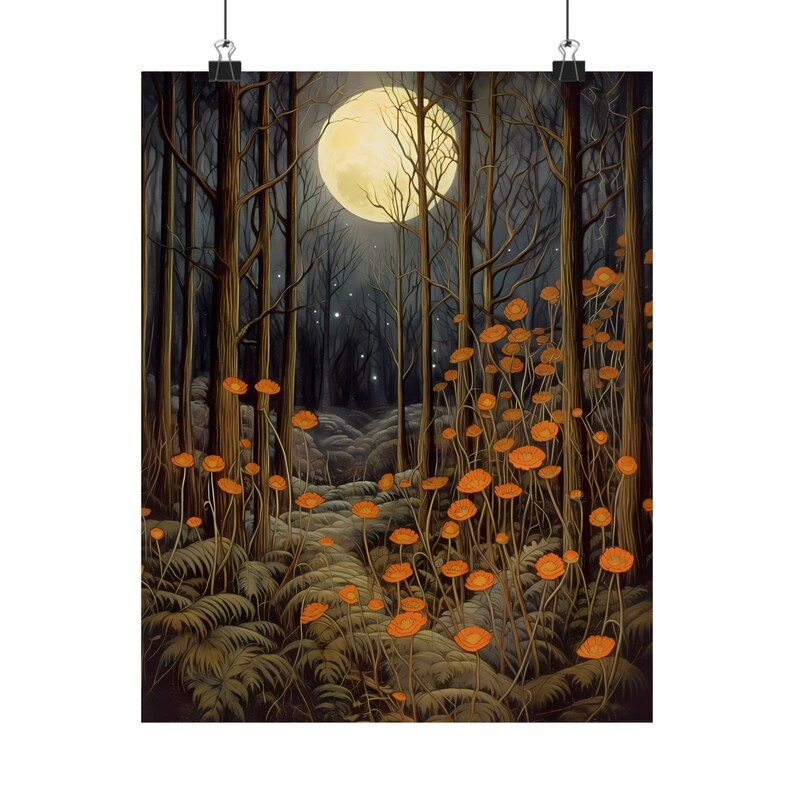 Fall Wall Decor, Fall Prints, Autumn Decor, Forest Wall Art, Rustic Fall Decor, Moody Wall Art, Autumn Landscape, Fall Vintage Print, Moon image 4