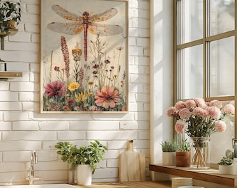 Dragonfly Print, Dragonfly Wall Art, William Morris, Aesthetic Wall Decor, Floral Prints, Artful Art, Floral Poster, Dragonfly Gifts For Her