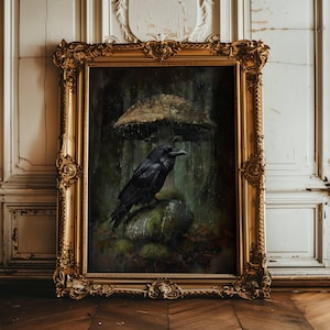 Raven Print, Vintage Wall Art, Moody Wall Art, Dark Cottagecore, Dark Academia Decor, Gothic Wall Decor, Dark Landscape, Dark Wall Decor