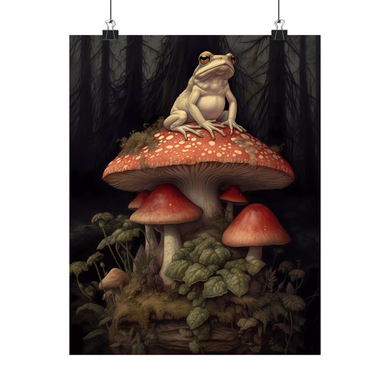Mushroom Print, Frog Wall Art, Frog Print, Dark Academia Print Goblincore Decor Moody Landscape Art Mushroom Poster Frog Lover Print For Her image 4