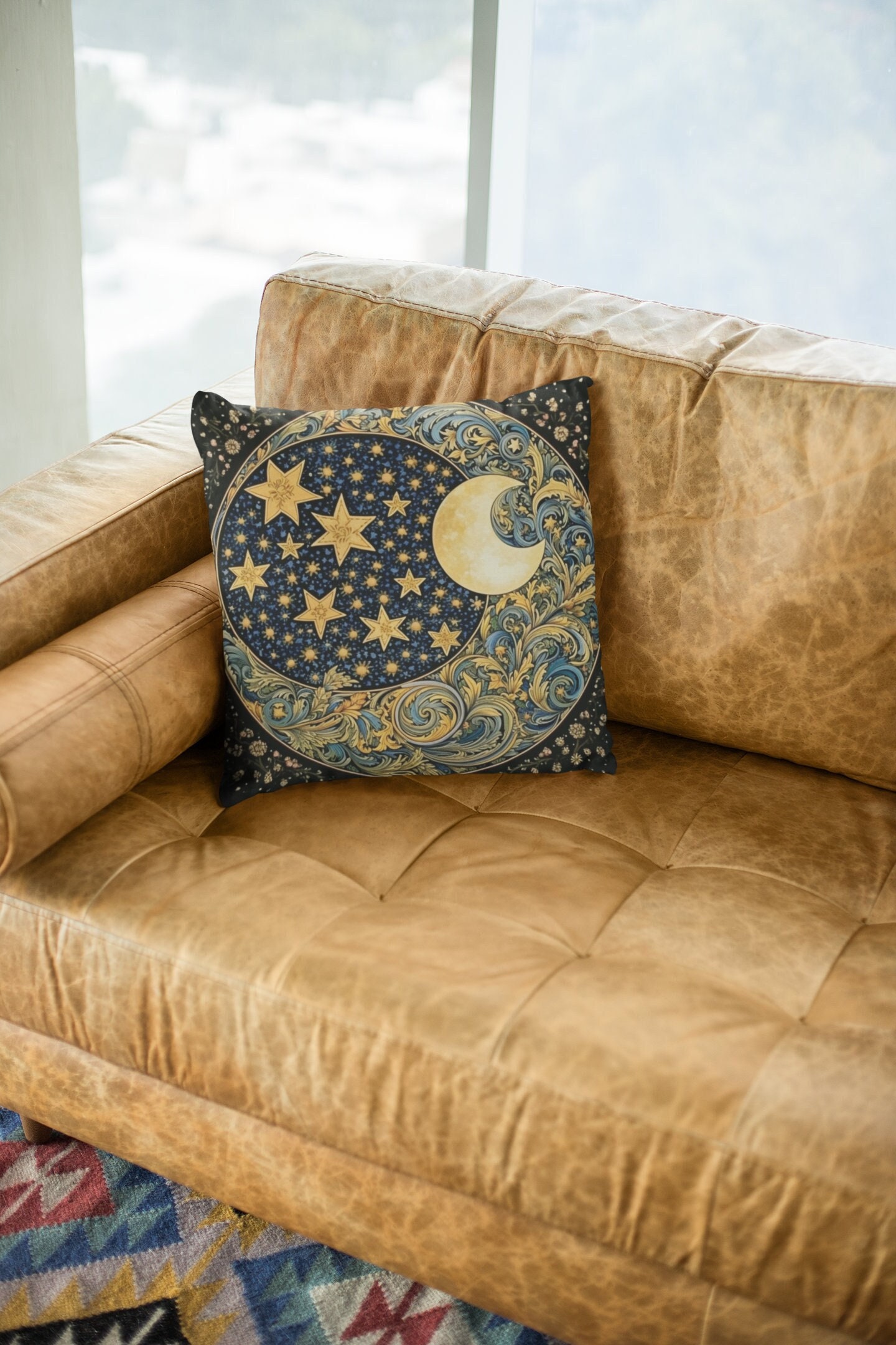 Moon Pillow Cover, Moon And Stars, Moon Decor, William Morris, Faux Suede Texture, Fall Home Decor, Housewarming Gift For Her, Celestial