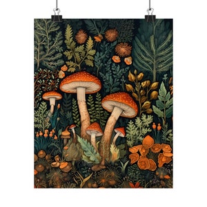 Paddenstoel kunstprint, Paddenstoel muurdecoratie, Paddenstoel poster, Botanische wanddecoratie, Paddenstoel decoratie, Mycologie, Cottagecore poster, William Morris afbeelding 2