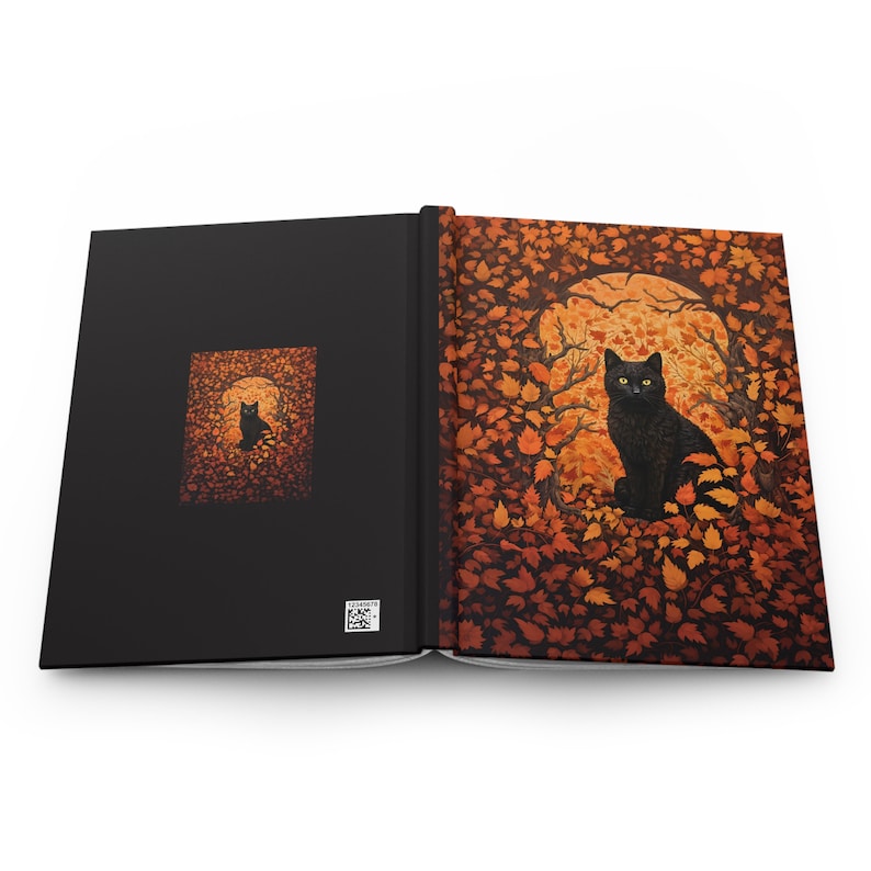 Black Cat Journal, Autumn Journal, Black Cat Halloween, Fall Leaves, Cat Journal, Cat Notebook, Black Cat Lover Gift, William Morris image 2