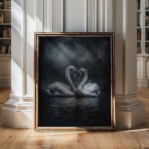 Dark Academia Swan Print, Swan Wall Art, Dark Moody Swan Print, Swan Art Print, Dark Aesthetic Print , Dark Cottagecore Painting, Goth Art image 3