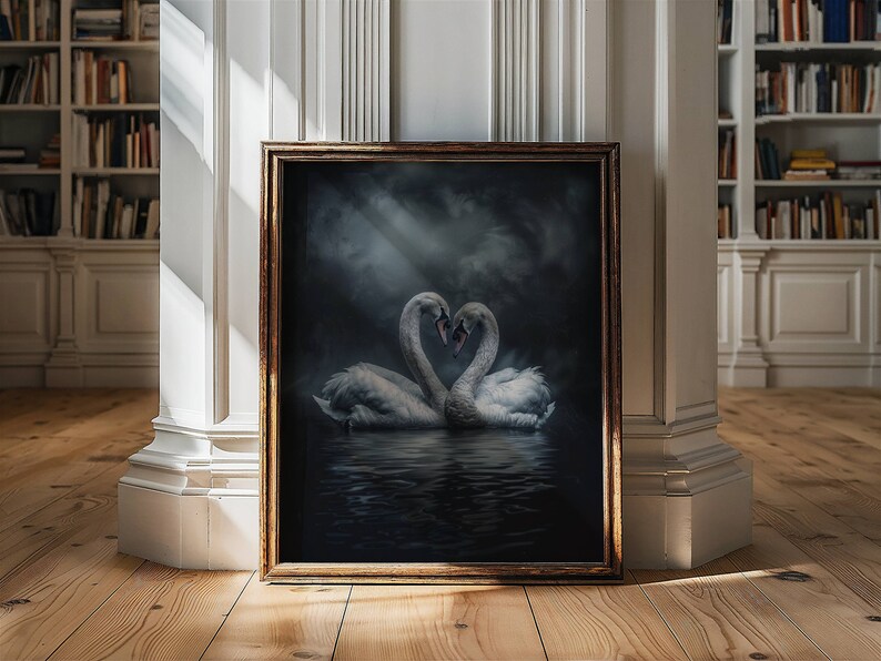 Dark Academia Swan Print, Swan Wall Art, Dark Moody Swan Print, Swan Art Print, Dark Aesthetic Print , Dark Cottagecore Painting, Goth Art image 3