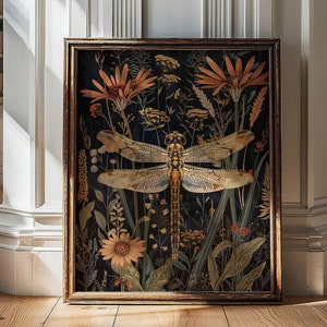 Dragonfly Wall Art, Moody Wall Art, Dragonfly Print, William Morris, Aesthetic Wall Decor,  Dark Cottagecore Art, Dragonfly Gifts For Her