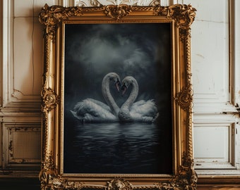 Dark Academia Swan Print, Swan Wall Art, Dark Moody Swan Print, Swan Art Print, Dark Aesthetic Print ,  Dark Cottagecore Painting, Goth Art