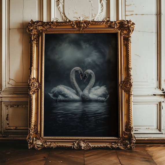Dark Academia Swan Print, Swan Wall Art, Dark Moody Swan Print, Swan Art Print, Dark Aesthetic Print ,  Dark Cottagecore Painting, Goth Art