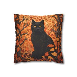 Cat Pillow Cover, Black Cat Halloween, Fall Pillow Covers, Fall Home Decor, Black Cat Decor, Witchy Cat, Gothic Decor, Black Cat Lover Gift image 2