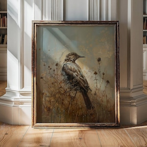 Vintage Bird Print, Bird Wall Art, Antique Oil Painting, Vintage Art, Dark Academia, Moody Bird Print, Moody Wall Art, Dark Cottagecore