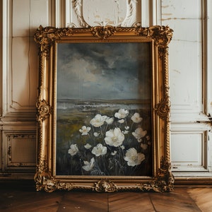 Wildflower Print, Oil Painting Print, Vintage Landscape, Field Painting, Moody Landscape Art, Moody Home Decor, Vintage Art Print For Her