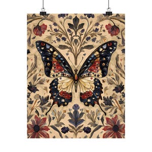 Decoración de pared con mariposas, estampado de mariposas, arte de pared con un toque melancólico, William Morris, decoración de pared estética, arte cottagecore oscuro, regalos de mariposas para ella imagen 4