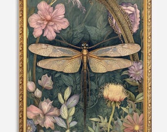 Impresión de libélula, arte mural de libélula, William Morris, decoración estética de pared, impresiones florales, arte artístico, póster floral, regalos de libélula para ella