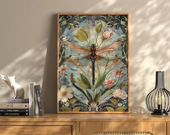 Dragonfly Wall Art, Dragonfly Print, William Morris, Aesthetic Wall Decor, Floral Prints, Artful Art, Floral Poster, Dragonfly Gifts For Her