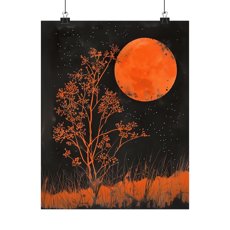 Impression de lune de sang, céleste mystique, art mural floral lune, impression de lune vintage, Dark Academia, impression de la nature vintage, art de la lune céleste image 3