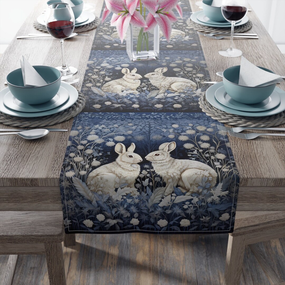 Winter Table Runner, Rabbit Decor, Christmas Decor Table, Farmhouse
