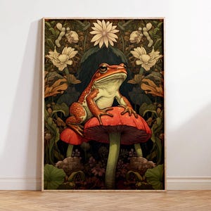 Frog Wall Art, Frog Print, Dark Academia Print, Goblincore Decor, Mushroom Print Victorian Vintage Mushroom Poster Frog Lover Print For Her