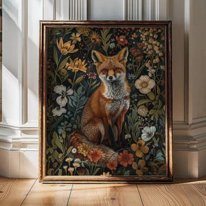 Vintage Fox Print, Dark Academia Decor, Fox Wall Art, Dark Oil Painting, William Morris, Fox Gifts, Fox Art, Fox Lover Gifts For Her