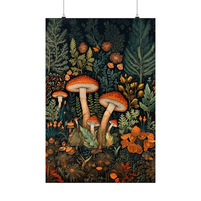 Paddenstoel kunstprint, Paddenstoel muurdecoratie, Paddenstoel poster, Botanische wanddecoratie, Paddenstoel decoratie, Mycologie, Cottagecore poster, William Morris afbeelding 9