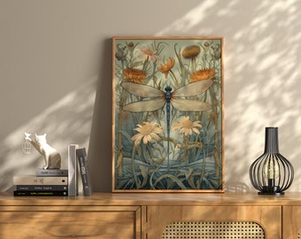 Dragonfly Wall Art, Dragonfly Print, William Morris, Aesthetic Wall Decor, Floral Prints, Artful Art, Floral Poster, Dragonfly Gifts For Her