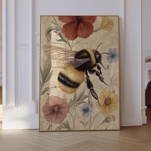 Bee Print, Bee Wall Decor, Bee Wall Art, Farmhouse Wall Decor, William Morris Print, Vintage Bee Poster,  Nature Wall Decor Insect Art