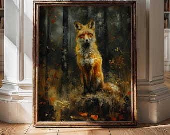 Vintage Fox Print, Fox Wall Art, Dark Cottagecore Decor, Woodland Animals, Fox Decor, Fox Art, Dark Academia, Animal Prints, Fox Lover Gifts
