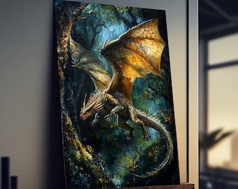 Dragon Prints, Dragon Wall Art, Dark Academia, Mystical Decor, Forest Dragon, Mythical Creature, Fantasy Art, Dragon Lover Gifts For Him