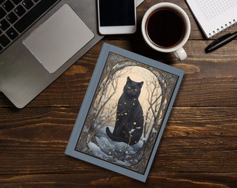Black Cat Notebook, Winter Journal,  Winter Cat, Tarot Love, Tarot Card Journal, Hardcover Notebook, Black Cat Lovers Gift For Her