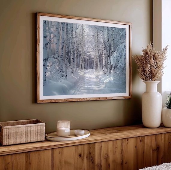 Winter Landscape Wall Art, Winter Forest Print, Snowy Landscape Art, Forest Tree Art, Christmas Wall Art, Birch Tree Wall Art, Snowy Forest