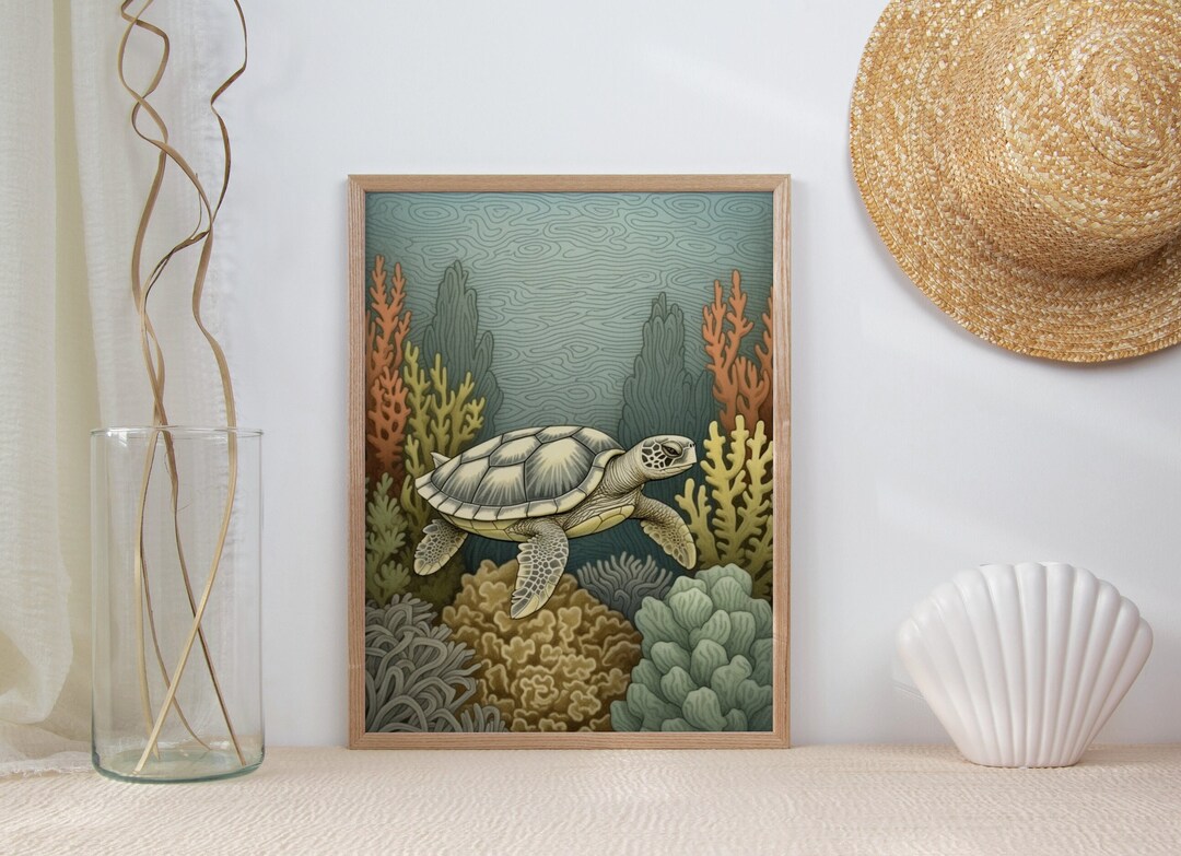Sea Turtle Print, Sea Turtle Poster Print, Coastal Wall Art, Ocean Wall ...