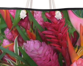 Tropical Weekender Bag, Vibrant Colors, Weekend Trip Tote Ba with Rope Handles