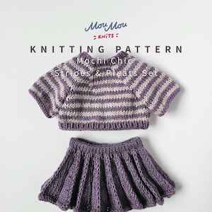 Patrón de tejido de ropa para gatos en PDF: Conjunto de rayas y pliegues Mochi Chic