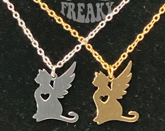 Kitty Cat Angel Stainless Steel Necklace - Pet Memorial Jewelry